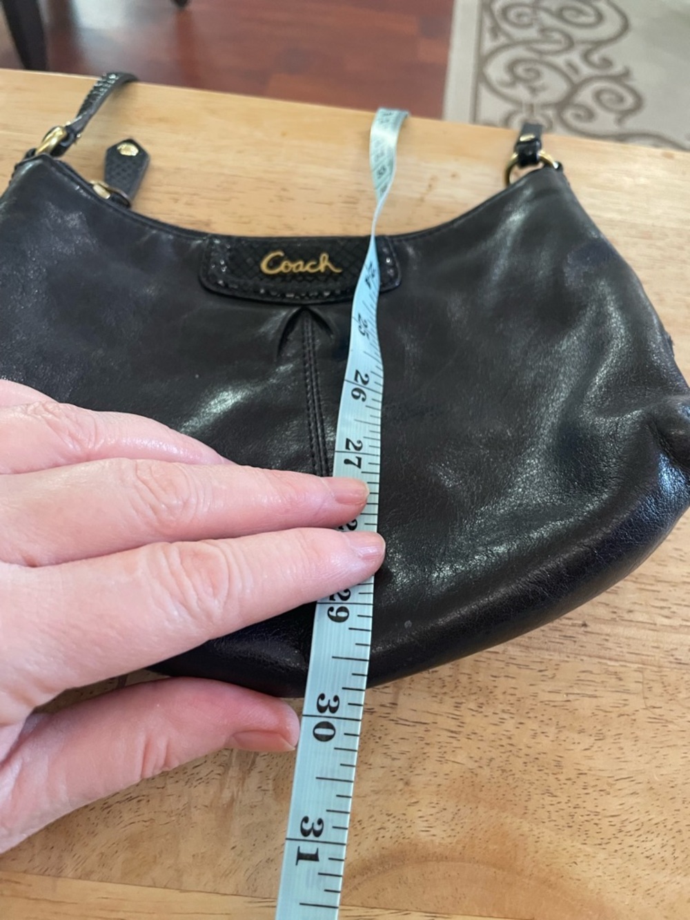 Coach Ashley black leather crossbody bag purse snake embossed adjustable strap - Picture 13 of 16